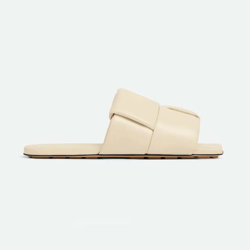 Bottega Veneta Patch Flat Mule Padded Intreccio Leather Flat Mules for Women in Beige