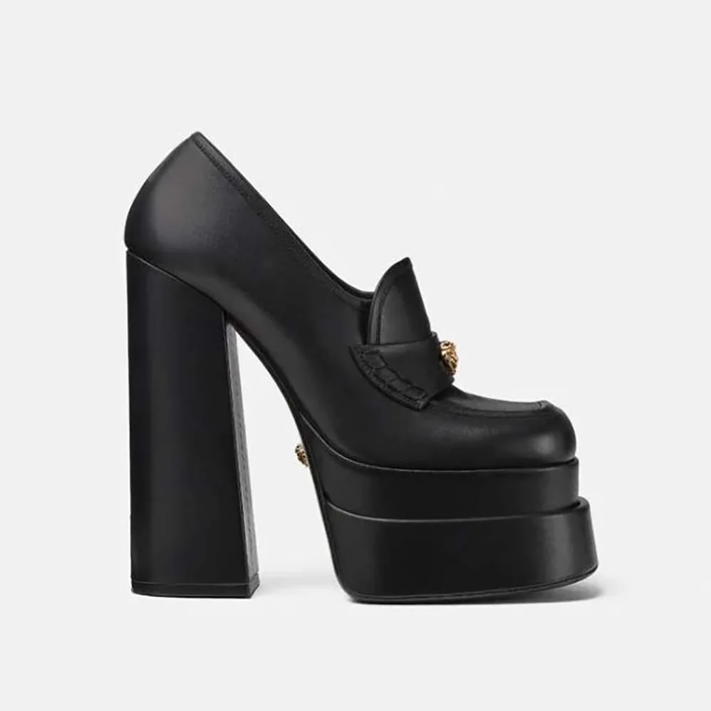 Versace Intrico Platform Loafers in 15cm Heel Height for Women in Black Versace Intrico Platform Loafers in 15cm Heel Height for Women in Black