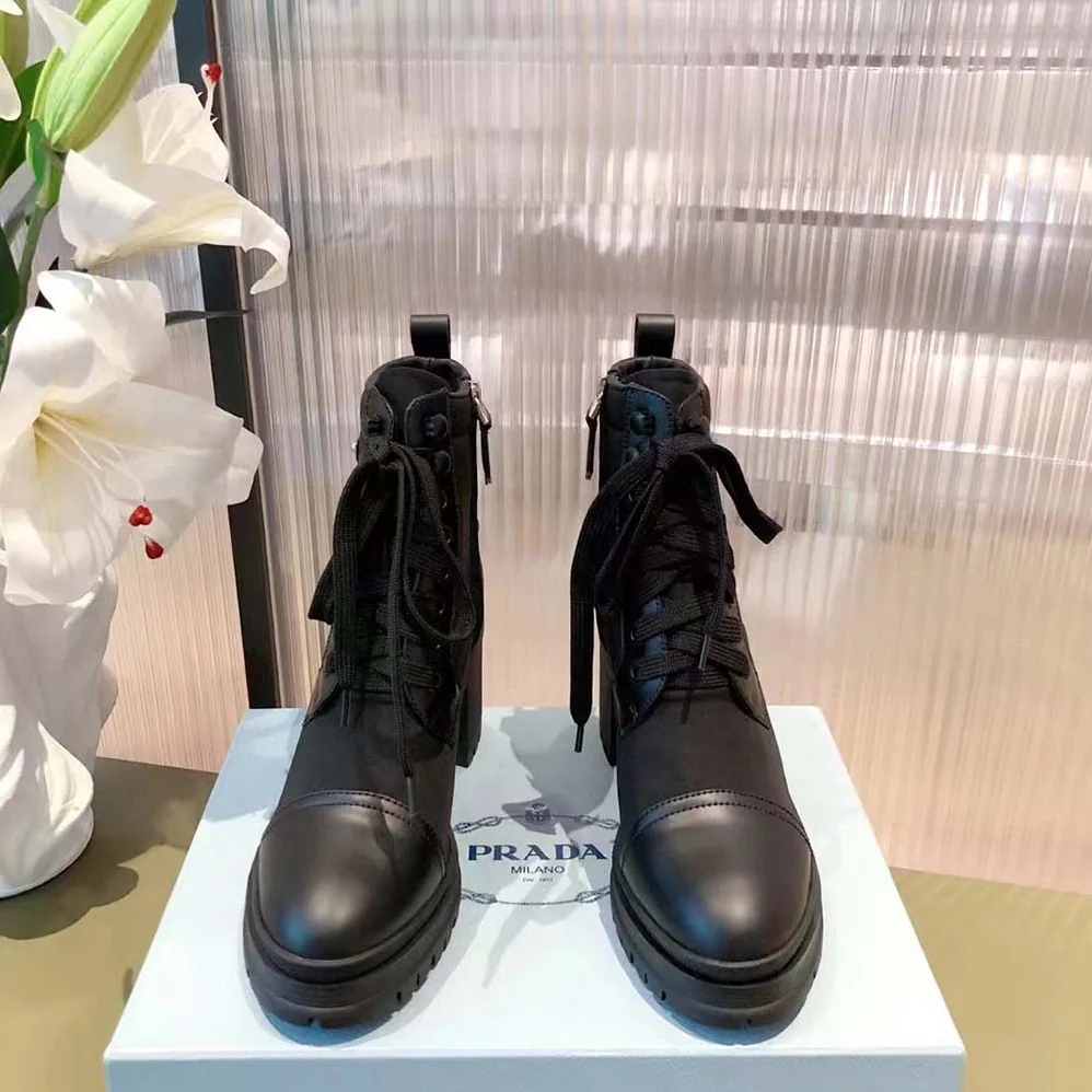 Prada Brushed Leather and Nylon Booties for Women