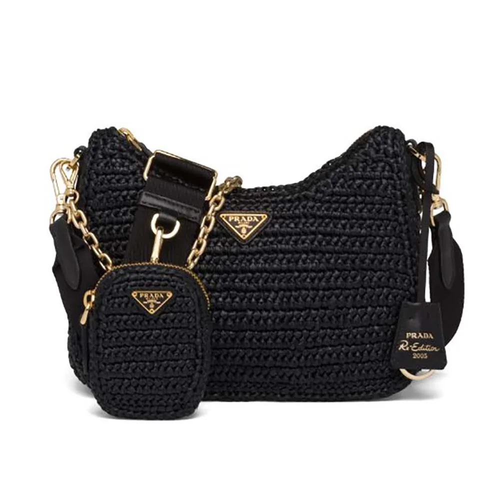 Prada Re-Edition 2005 Raffia Bag for Women in Black