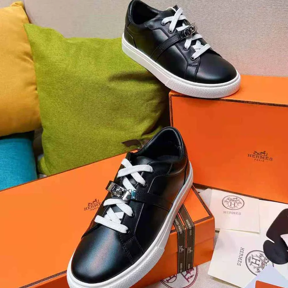 Hermes Day Sneaker in Calfskin with Functional Shiny Black for Women