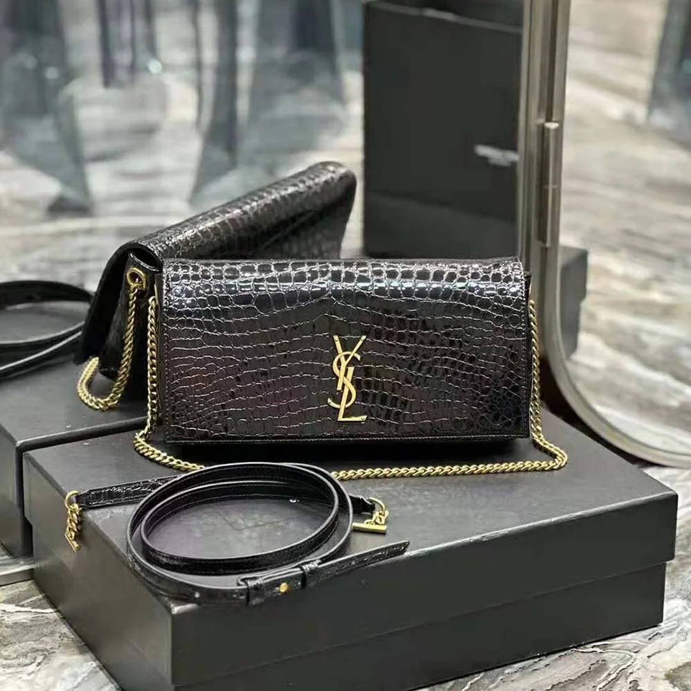 Saint Laurent YSL Kate Reversible Chain Bag in Suede and Crocodile for Women in Embossed Leather Saint Laurent YSL Kate Reversible Chain Bag in Suede and Crocodile for Women in Embossed Leather