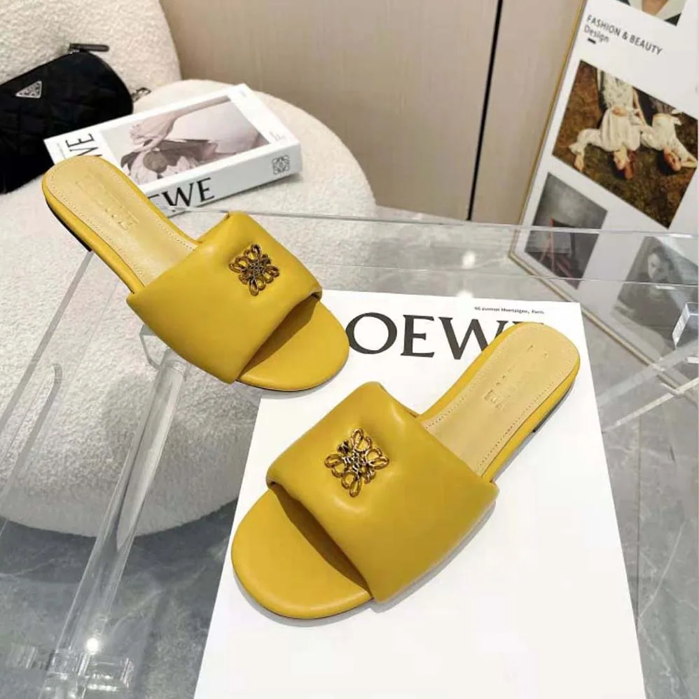 Loewe Anagram Padded Slide in Lambskin for Women in Yellow