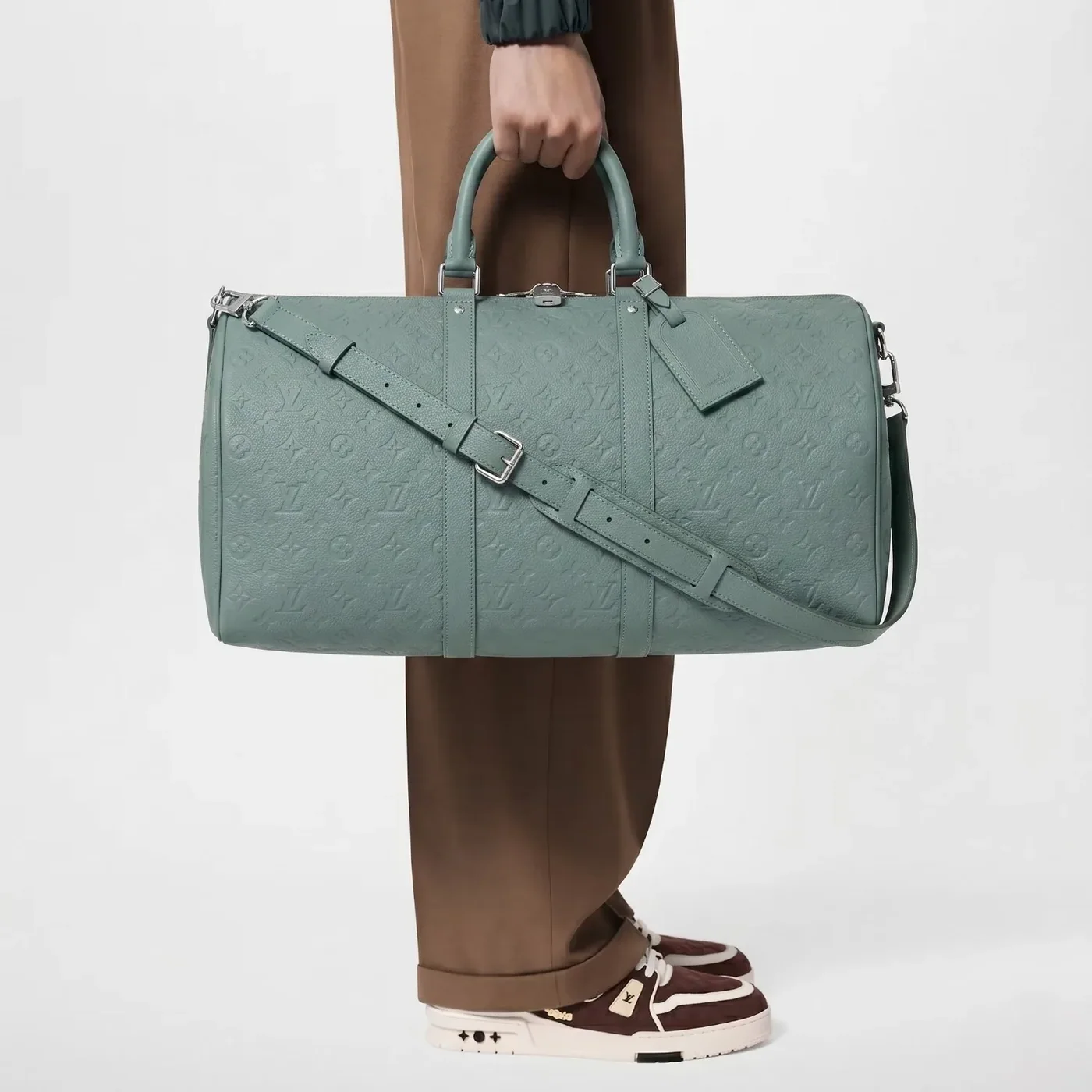Louis Vuitton Keepall Bandouliere 50 Travel Bag / Misty Lake Green Silver Hardware