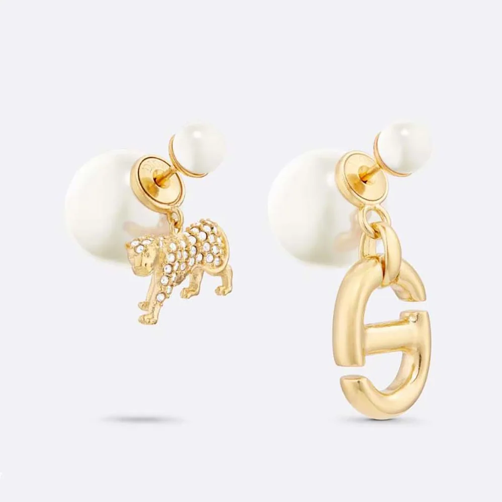 Dior Tribales Earrings Gold-Finish Metal with White Resin Pearls and Silver for Women in Tone Crystals