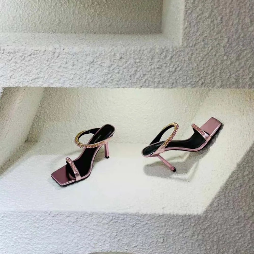 Versace Rhinestone Mules in 105mm Heel Hight for Women in Pink