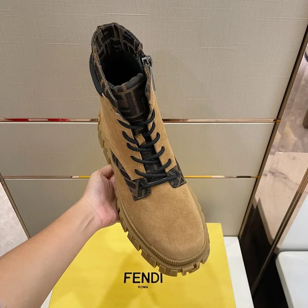 Fendi FD Fendi Force Lace in Up Ankle Boots Brown