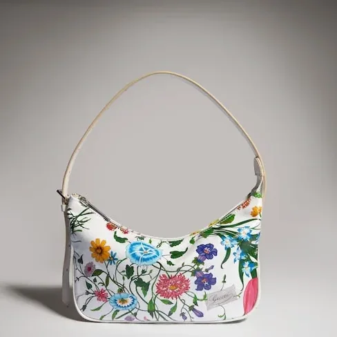 Gucci Lady Lunetta Small Shoulder Bag / White/ Multicolor Gucci Flora Coated Canvas Palladium Hardware