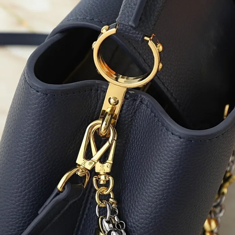 Louis Vuitton Capucines MM Top Handle Bag / Navy Blue Silver/ Gold Hardware
