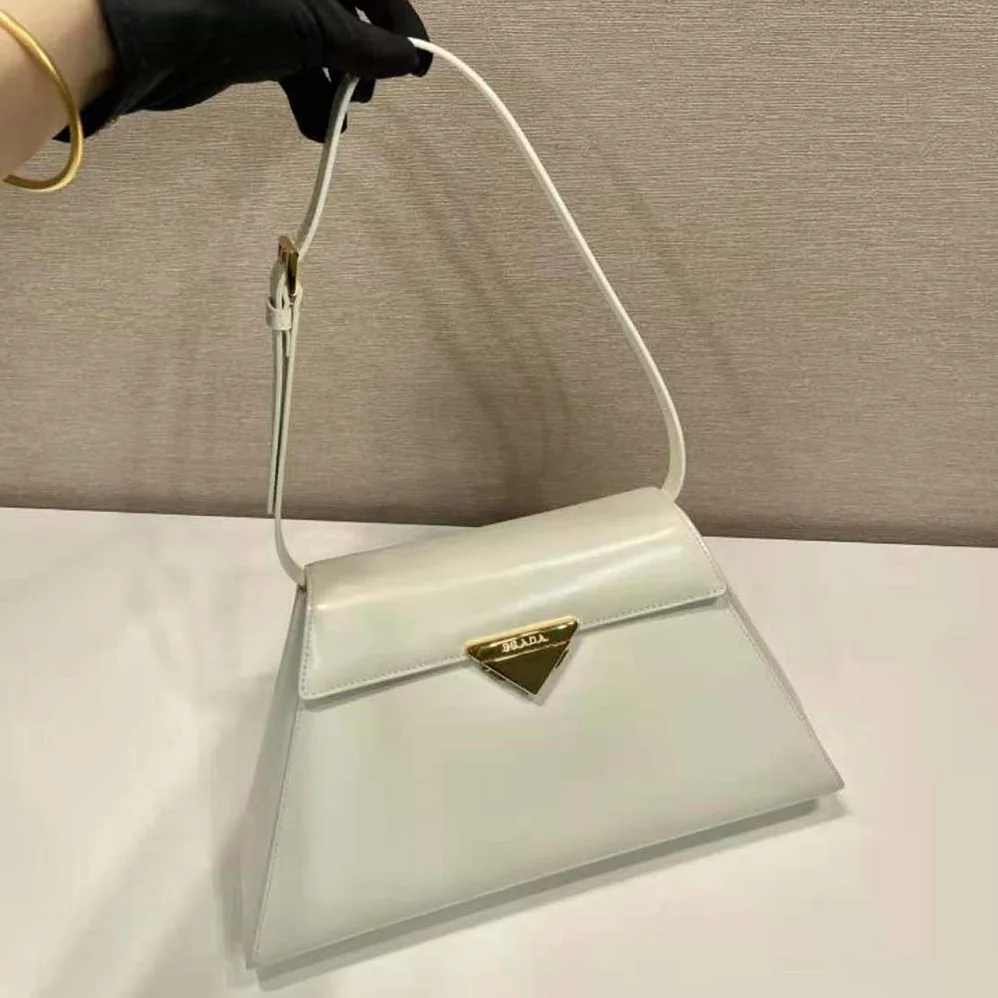 Prada Medium Brushed Leather Handbag for Women in White Prada Medium Brushed Leather Handbag for Women in White