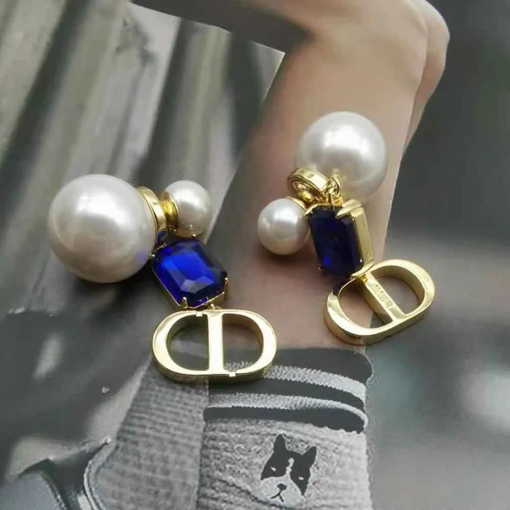 Dior Petit Cd Earrings Gold-Finish Metal with White Resin Pearls for Women