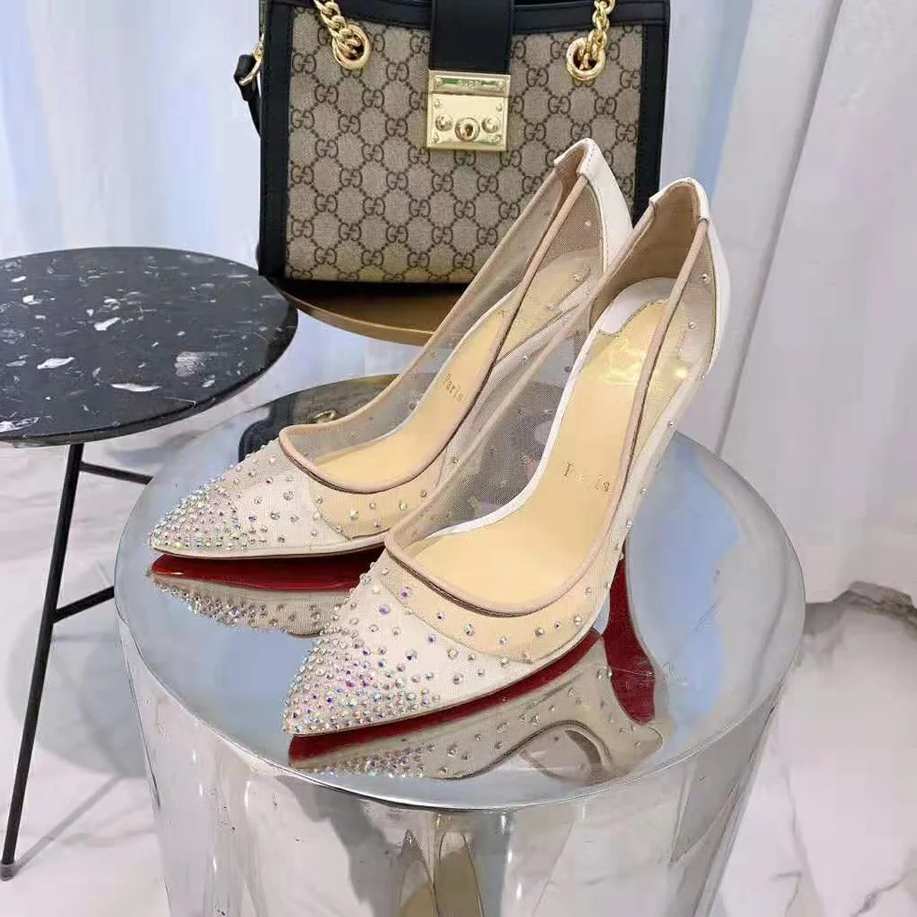 Christian Louboutin Shoes Follies Strass 100mm Heel for Women in White Christian Louboutin Shoes Follies Strass 100mm Heel for Women in White