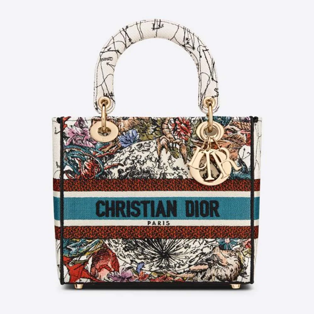 Dior Medium Lady D-lite Bag Latte Multicolor Dior Constellation Embroidery for Women in White