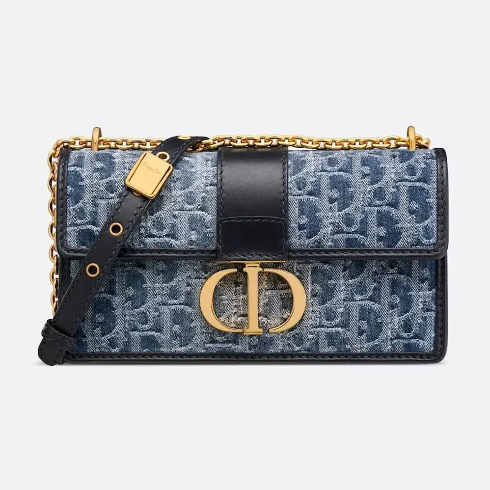 Dior 30 Montaigne East-West Bag with Chain Blue Denim Dior Oblique Jacquard for Women