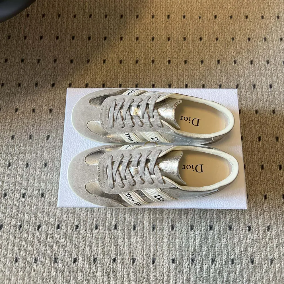 Dior Ribbon Sneaker Gray Suede Calfskin and Silver for Women in Tone Crinkled Laminated Lambskin Dior Ribbon Sneaker Gray Suede Calfskin and Silver for Women in Tone Crinkled Laminated Lambskin