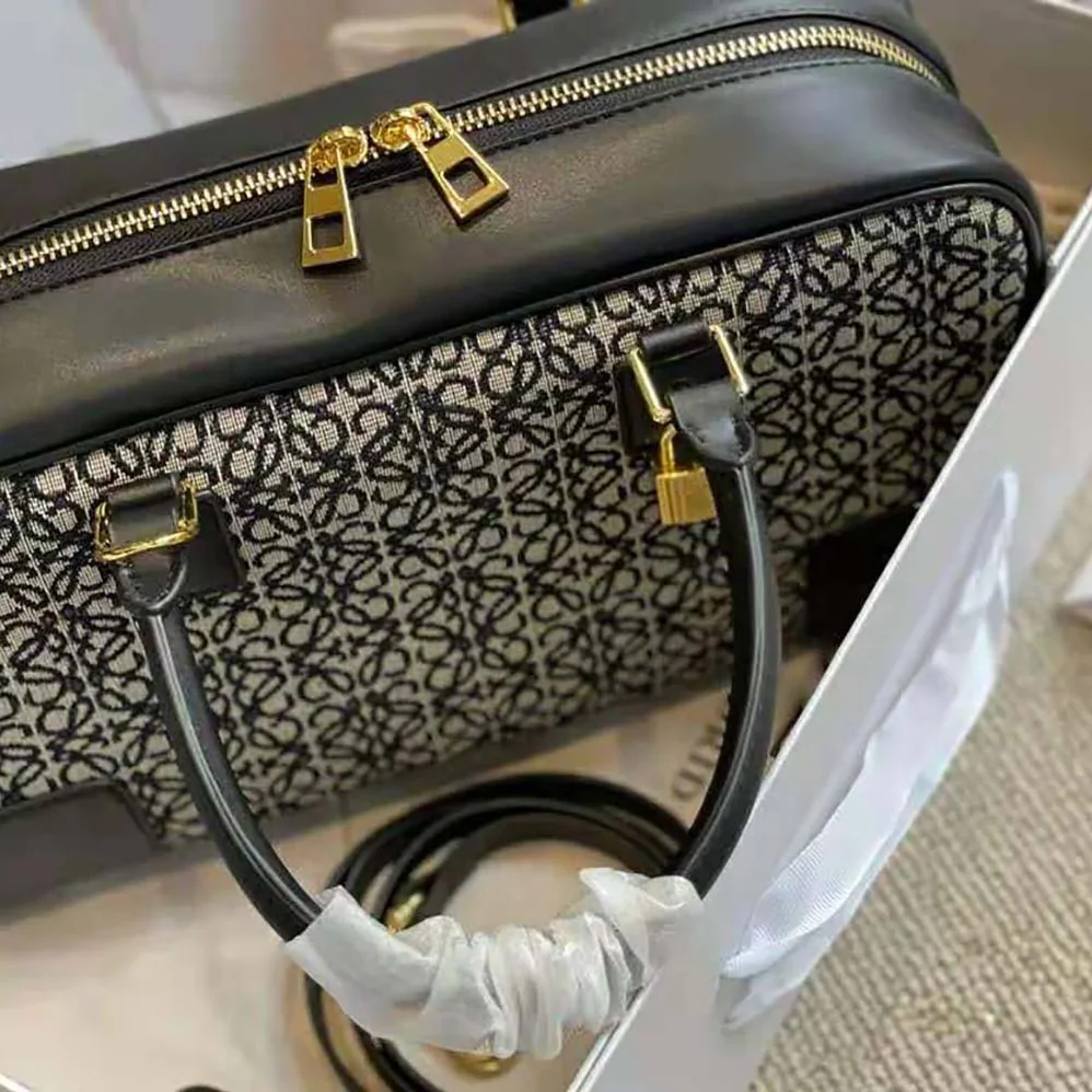 Loewe Amazona 23 in Anagram Jacquard and Calfskin for Women in Black Loewe Amazona 23 in Anagram Jacquard and Calfskin for Women in Black