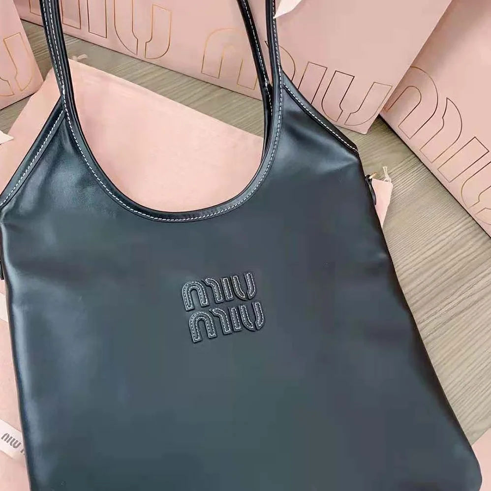 Miu Miu IVY Leather Bag with Leather Lettering Logo for Women in Black Miu Miu IVY Leather Bag with Leather Lettering Logo for Women in Black