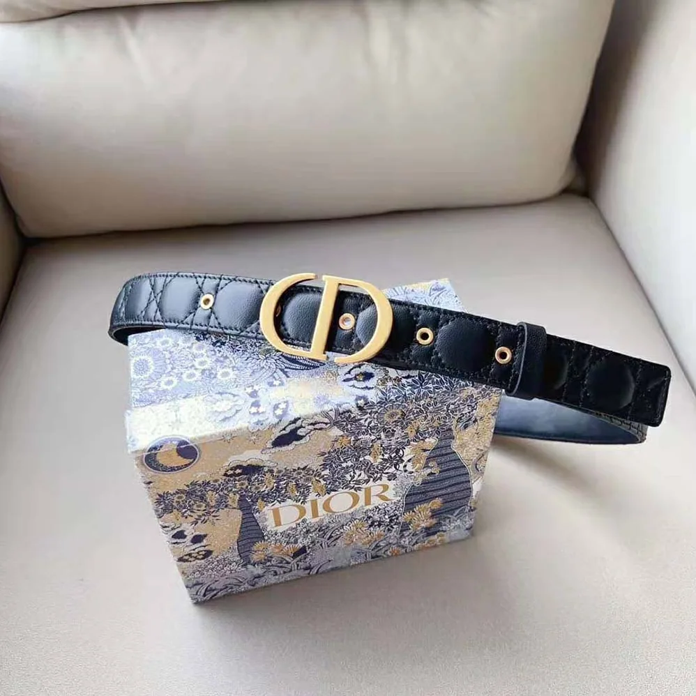 Dior 30 Montaigne Belt Black Cannage Calfskin 30 MM for Women
