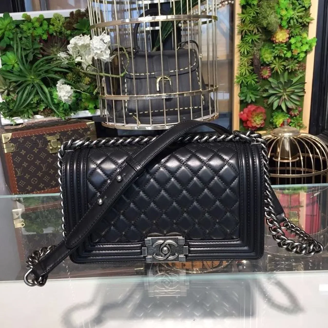 Chanel Boy Medium Crossbody Bag in Black Silver Hardware Chanel Boy Medium Crossbody Bag in Black Silver Hardware