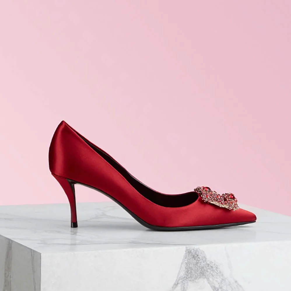 Roger Vivier Silk Flower Strass Pumps 65mm Heel for Women in Red