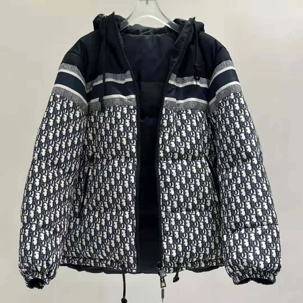 Dior Reversible Long Puffer Jacket Blue and Ecru Dior Oblique Quilted Technical Taffeta for Women