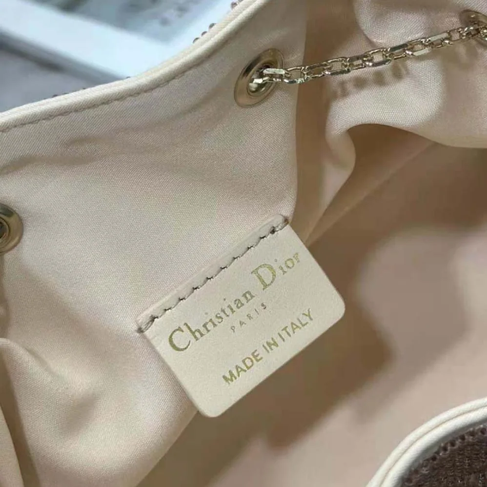 Dior Dior Dream Bucket Bag Dusty Ivory Cannage Cotton with Bead Embroidery for Women Dior Dior Dream Bucket Bag Dusty Ivory Cannage Cotton with Bead Embroidery for Women