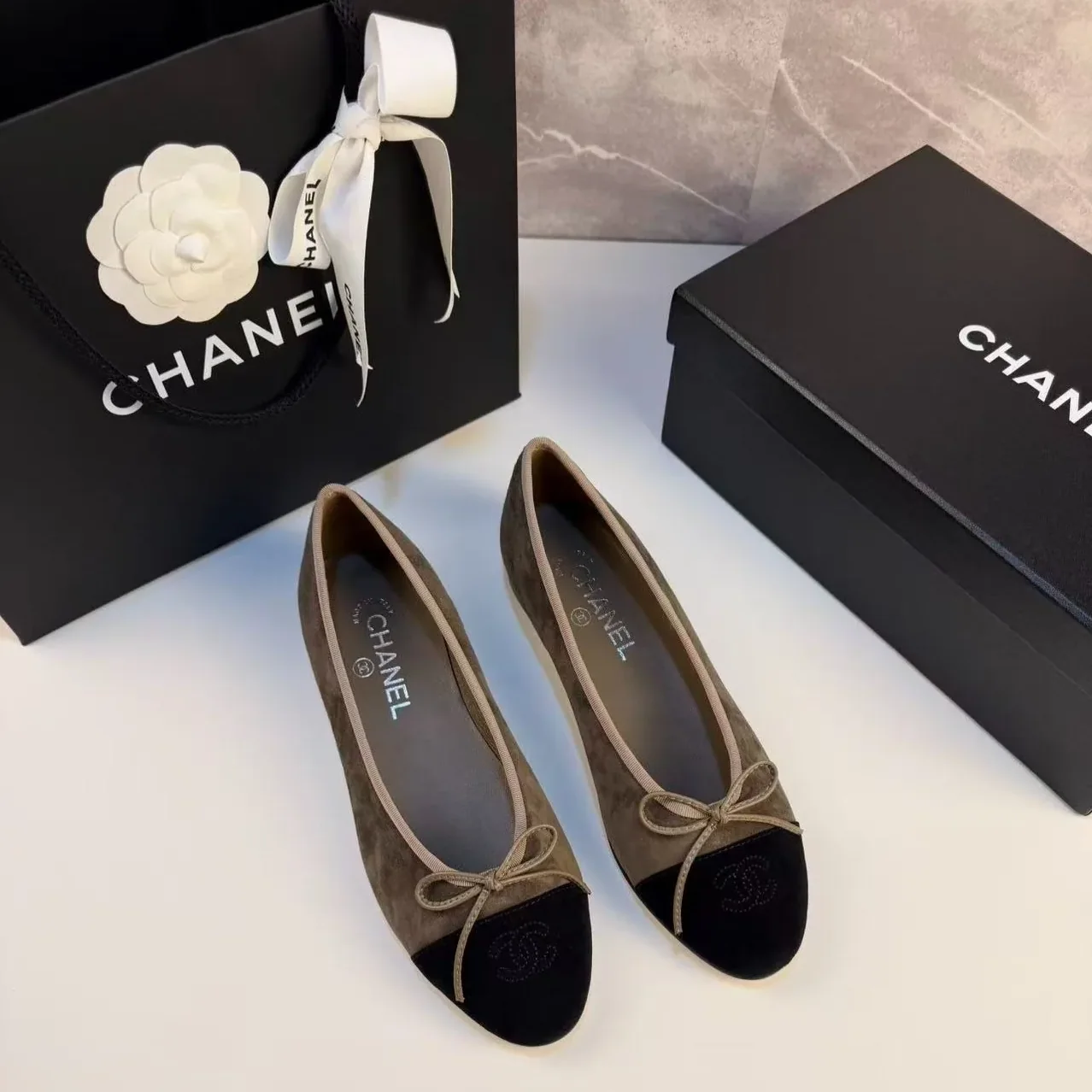 Chanel Ballet Flats Suede Dark Brown
