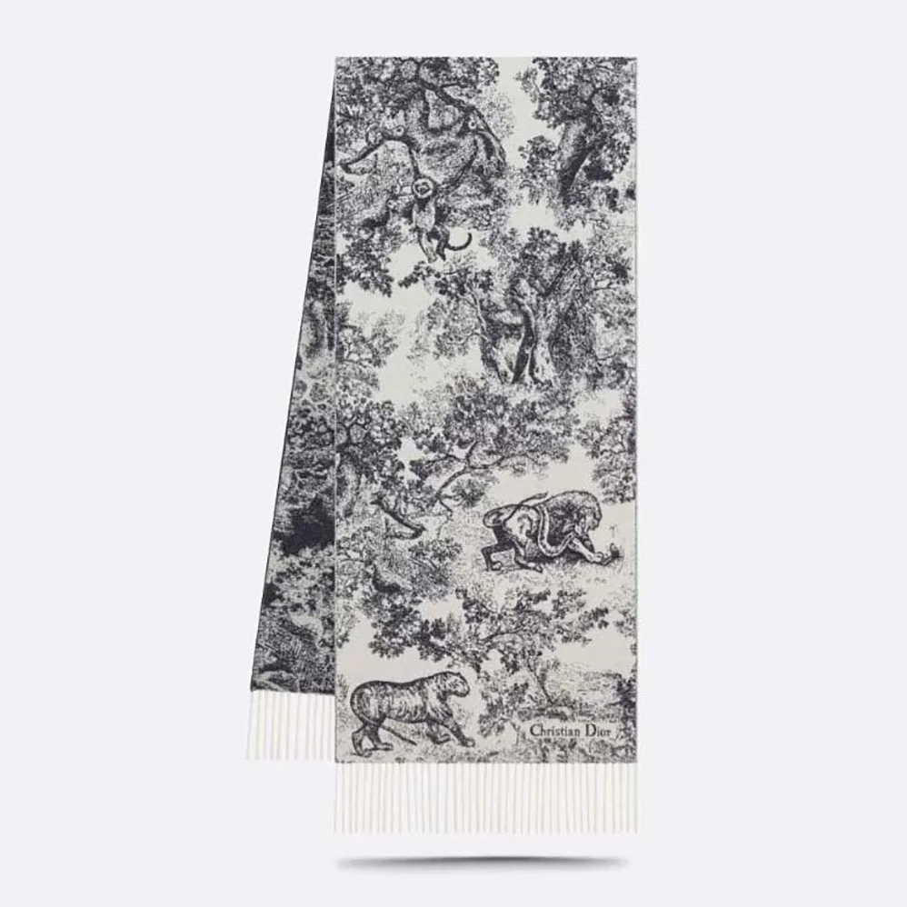 Dior Toile De Jouy Sauvage Scarf Navy Blue Cashmere and Wool for Women Dior Toile De Jouy Sauvage Scarf Navy Blue Cashmere and Wool for Women