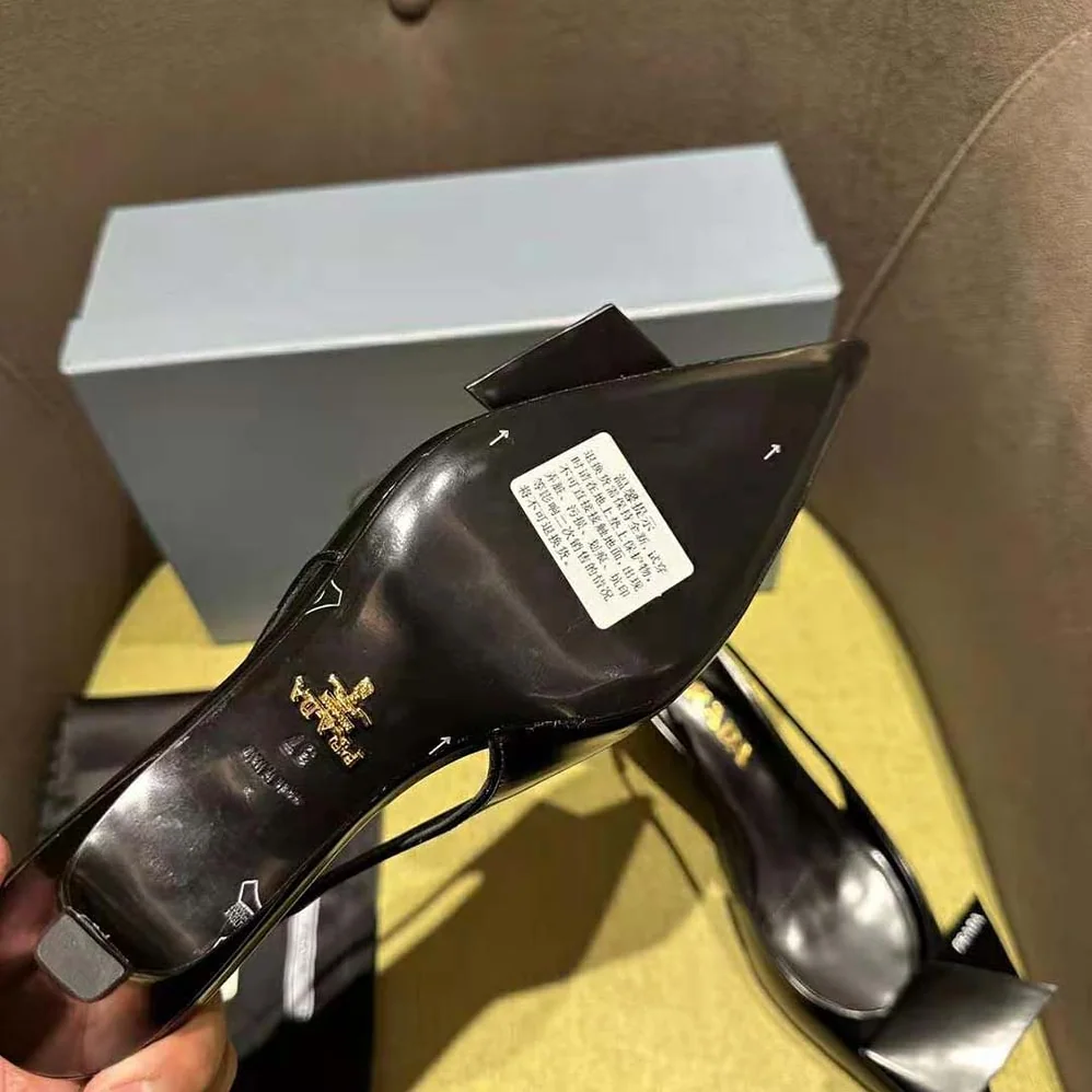 Prada Brushed Leather Slingback Pumps for Women in Black Prada Brushed Leather Slingback Pumps for Women in Black