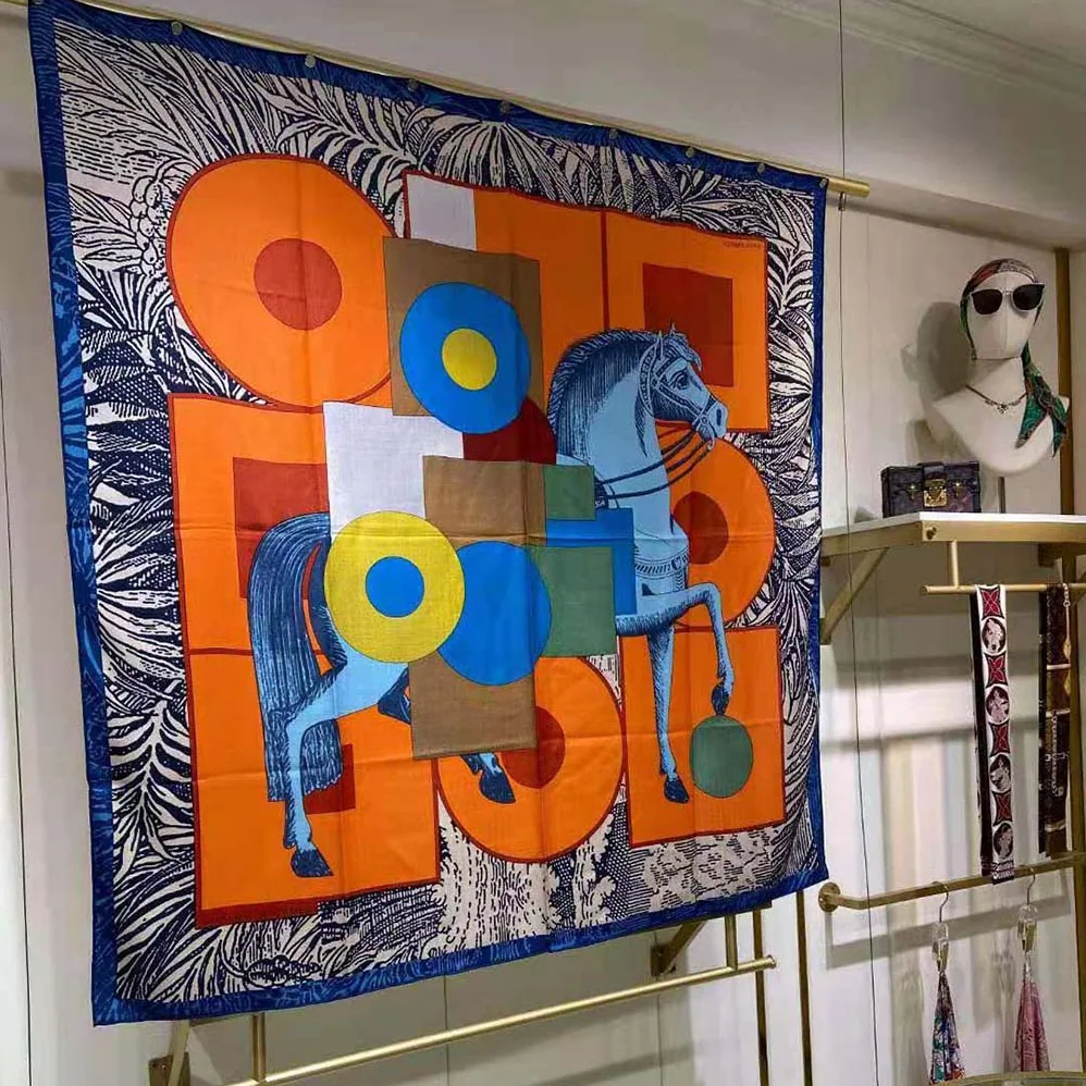 Hermes Cavalier En Formes Scarf 90 for Women in Orange