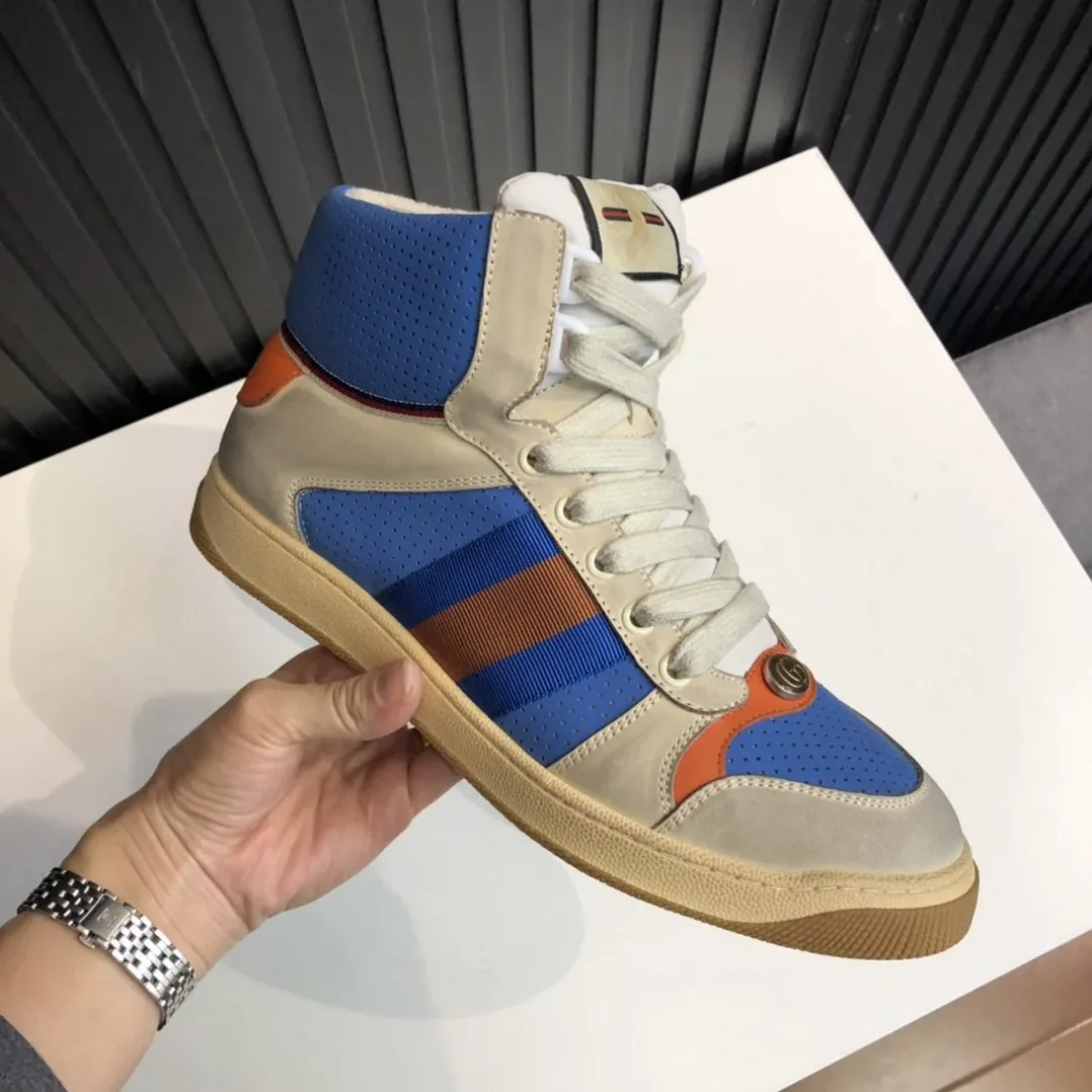 Gucci Screener Distressed High Top Beige Blue for Women Gucci Screener Distressed High Top Beige Blue for Women