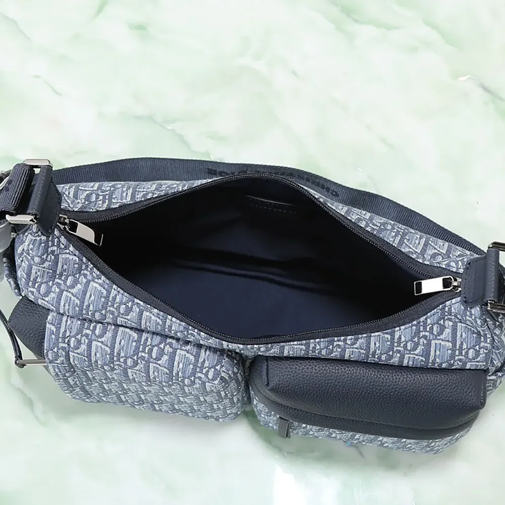 Dior Medium Rider Soft Hobo Bag Blue Dior Oblique Jacquard and Blue Grained Calfskin for Men Dior Medium Rider Soft Hobo Bag Blue Dior Oblique Jacquard and Blue Grained Calfskin for Men