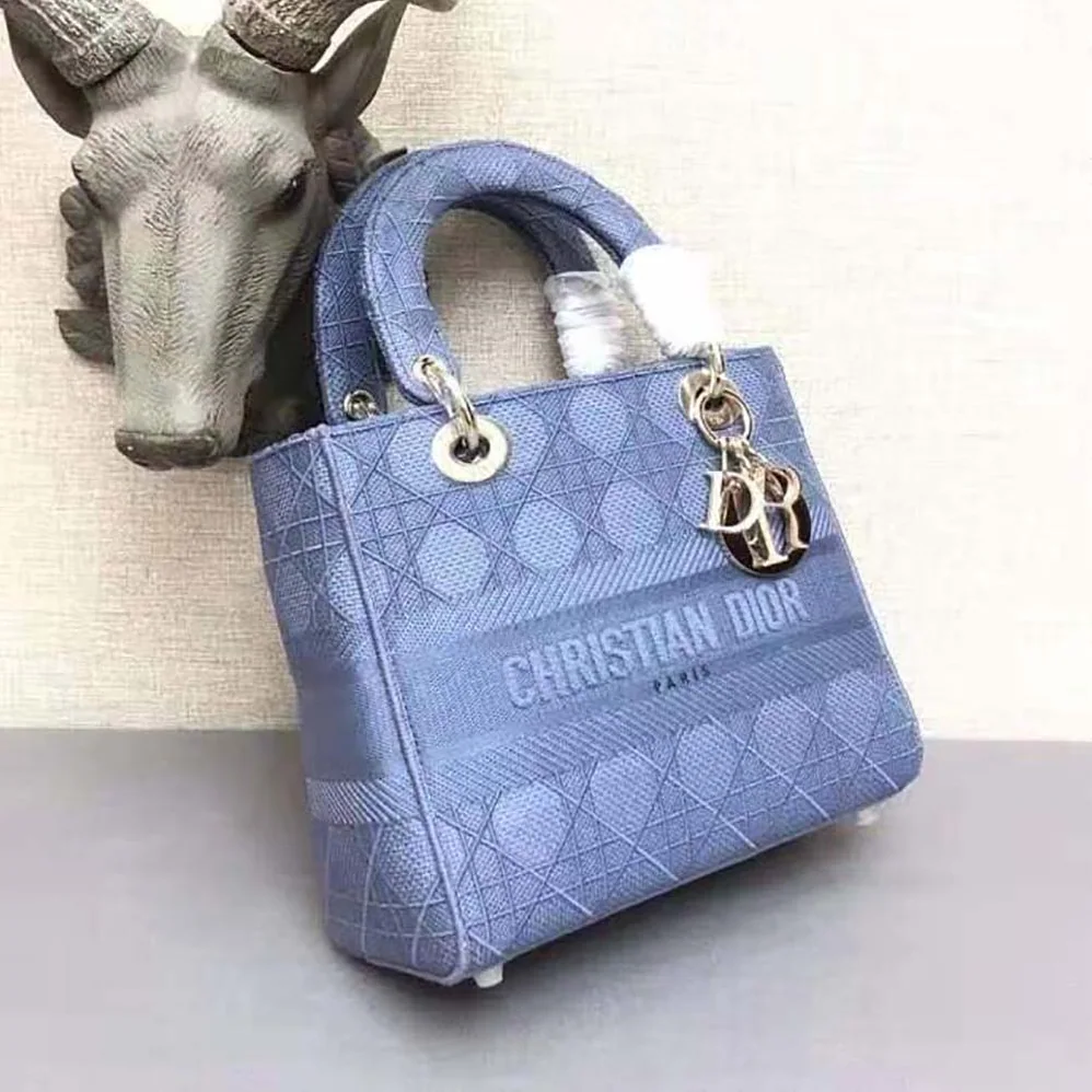 Dior Medium Lady D-Lite Bag Denim Blue Cannage Embroidery for Women Dior Medium Lady D-Lite Bag Denim Blue Cannage Embroidery for Women