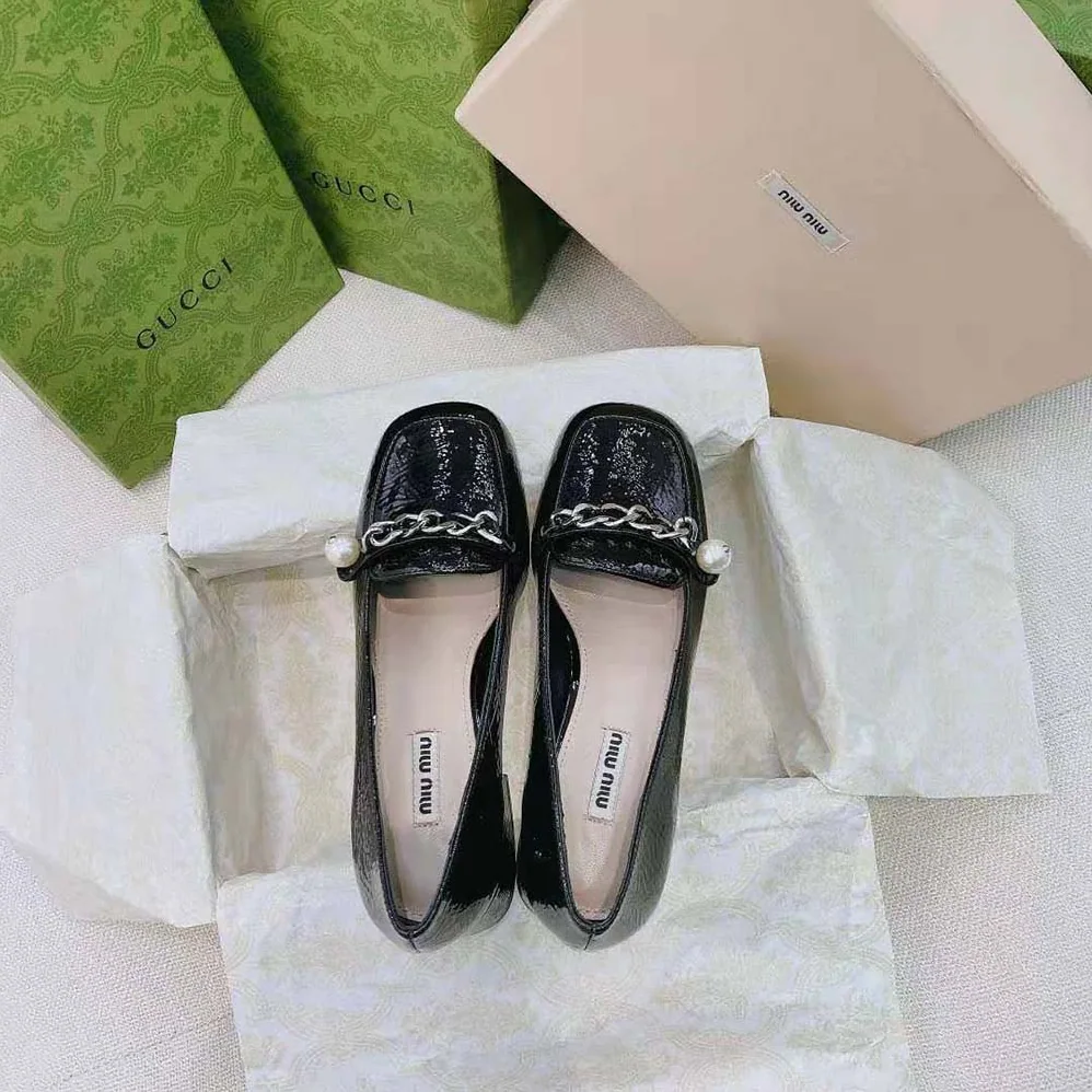 Miu Miu Patent Leather Loafers in 35mm Heel for Women in Black Miu Miu Patent Leather Loafers in 35mm Heel for Women in Black