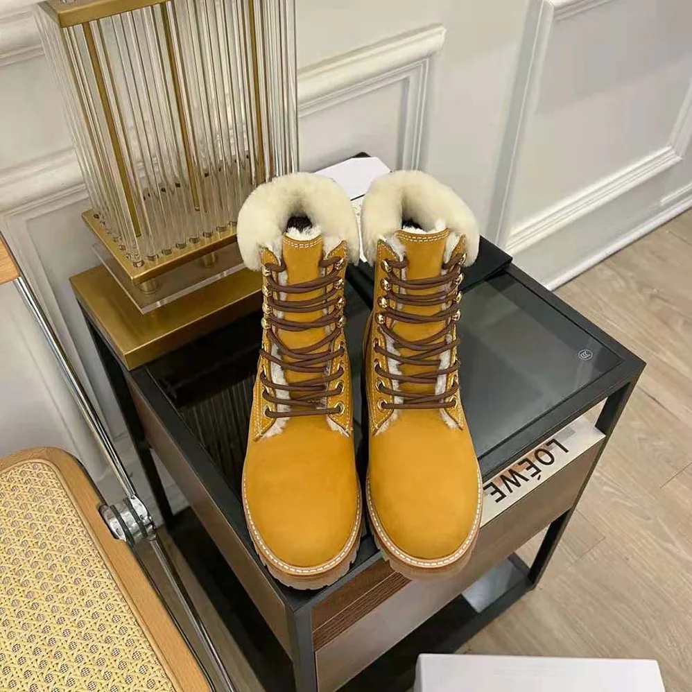 Celine Kurt Lace-up Mid Boot in Nubuck Calfskin and Shearling for Women