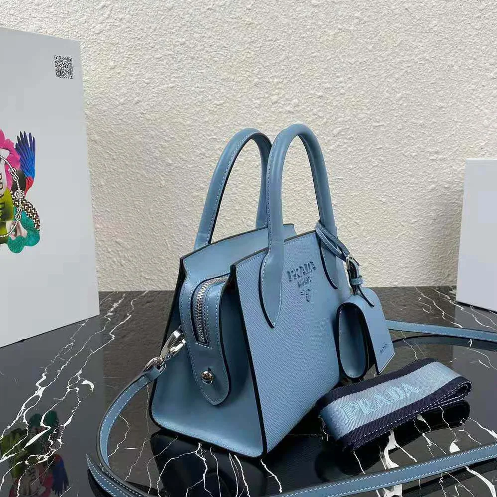 Prada Saffiano Leather Prada Monochrome Bag for Women in Blue Prada Saffiano Leather Prada Monochrome Bag for Women in Blue