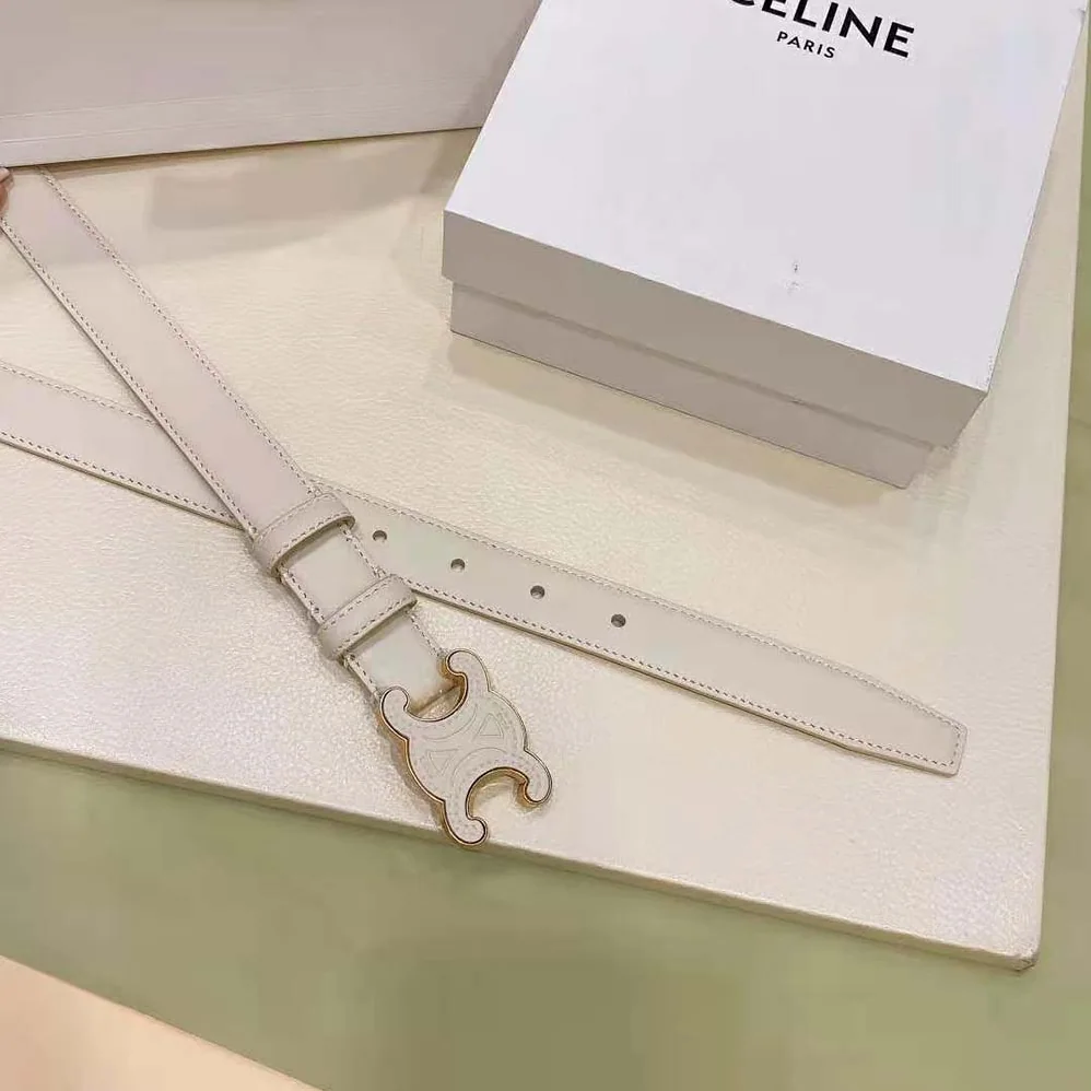 Celine Medium Cuir Triomphe Belt in Smooth Calfskin for Women in White