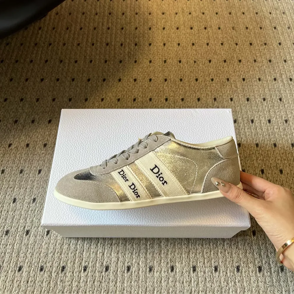 Dior Ribbon Sneaker Gray Suede Calfskin and Silver for Women in Tone Crinkled Laminated Lambskin Dior Ribbon Sneaker Gray Suede Calfskin and Silver for Women in Tone Crinkled Laminated Lambskin