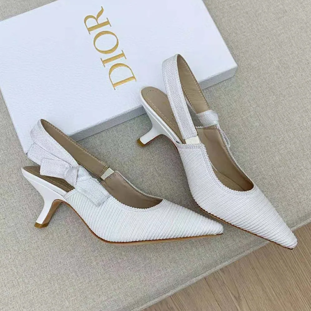 Dior J Adior Slingback Pump White Cotton Embroidery for Women Dior J Adior Slingback Pump White Cotton Embroidery for Women