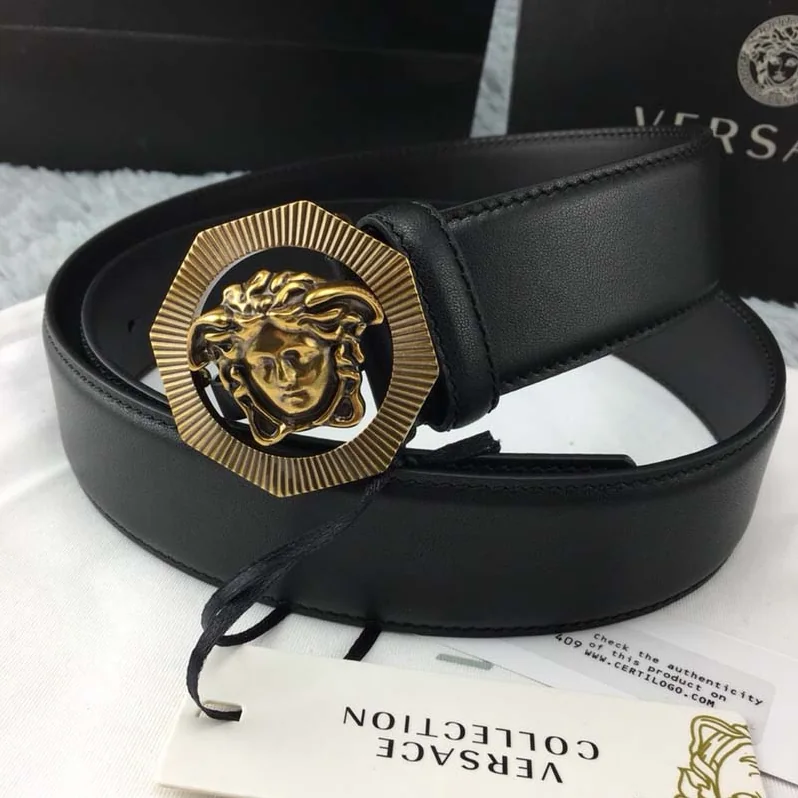 Versace Octagonal Medusa Leather Belt for Men in Black