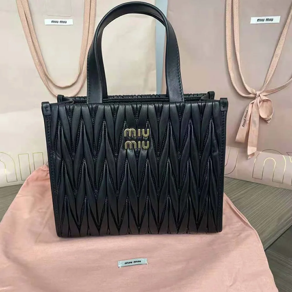 Miu Miu Matelassé Nappa Leather Tote for Women in Black