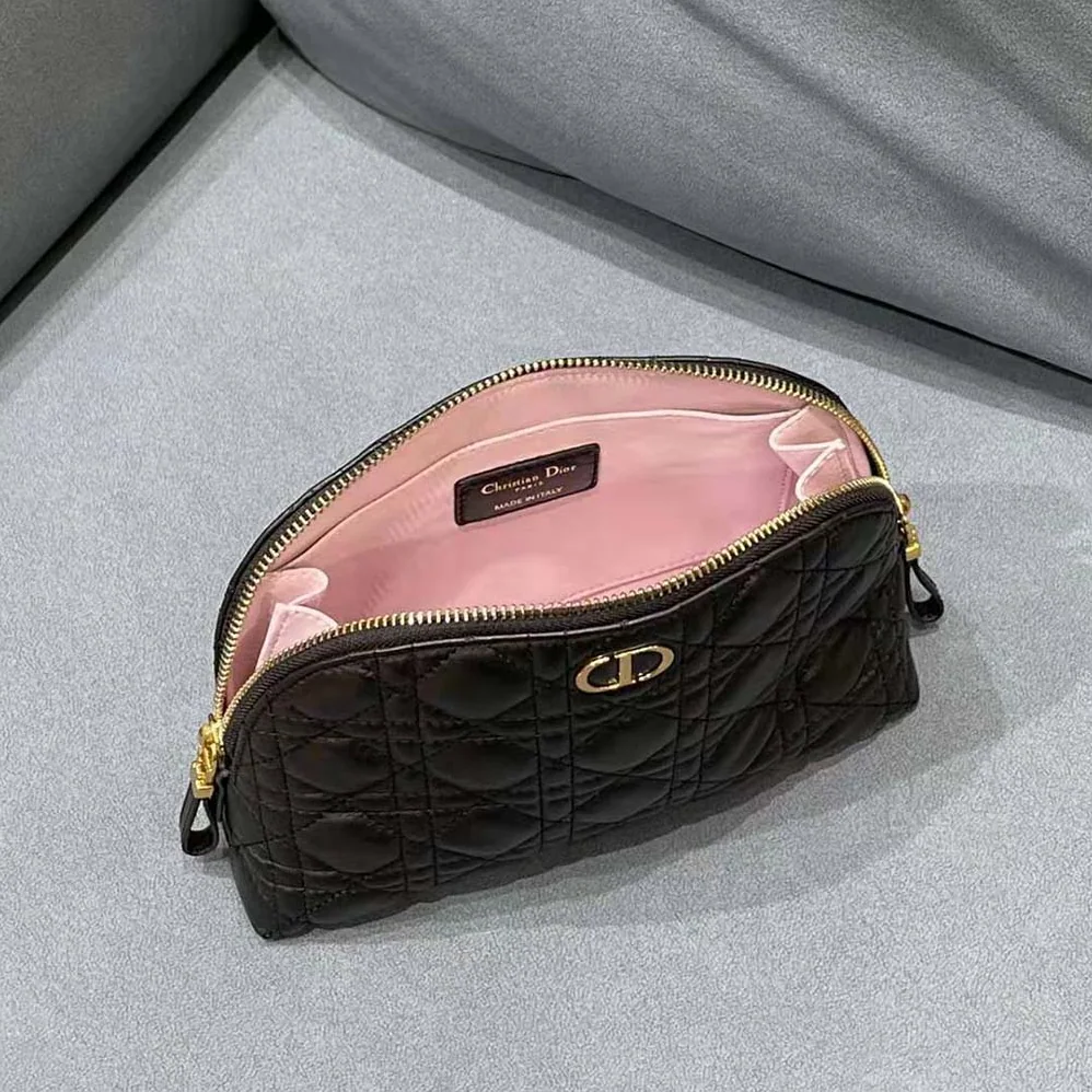 Dior Caro Beauty Pouch Black Cannage Lambskin for Women