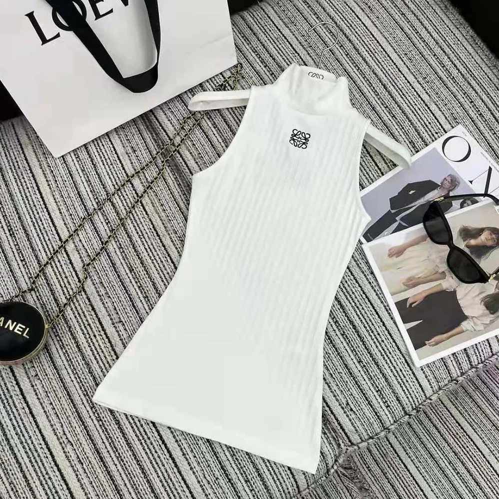 Loewe High Neck Top in Cotton Blend for Women in White Loewe High Neck Top in Cotton Blend for Women in White