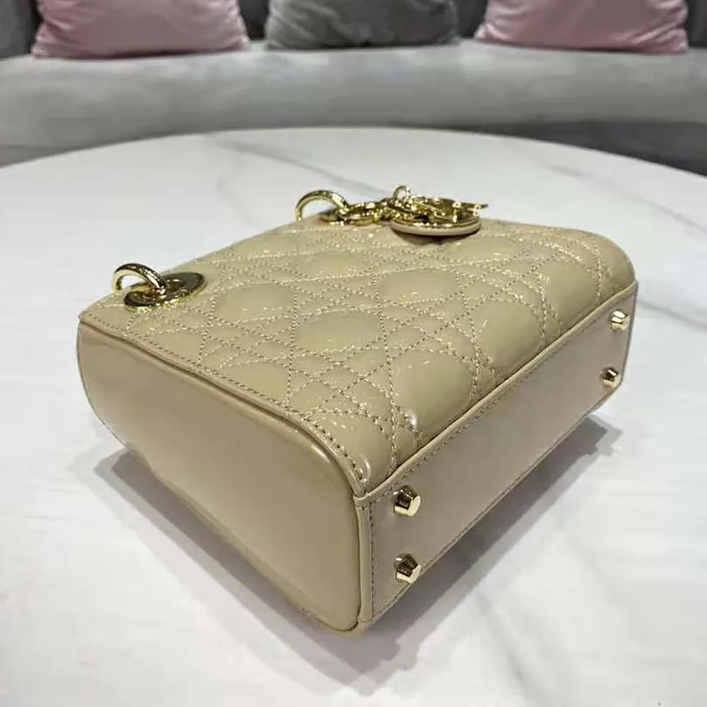 Dior Mini Lady Dior Bag Pale Yellow Patent Cannage Calfskin for Women