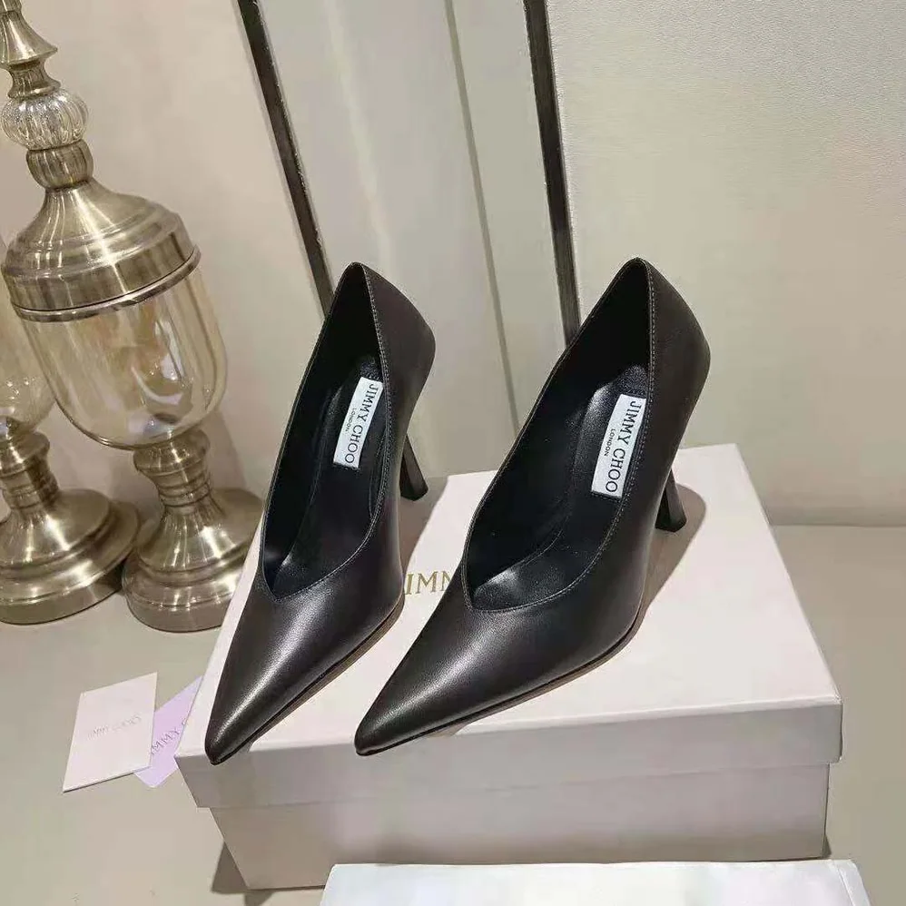 Jimmy Choo Maryanne 100 Black Calf Leather Pointed for Women in Toe Pumps