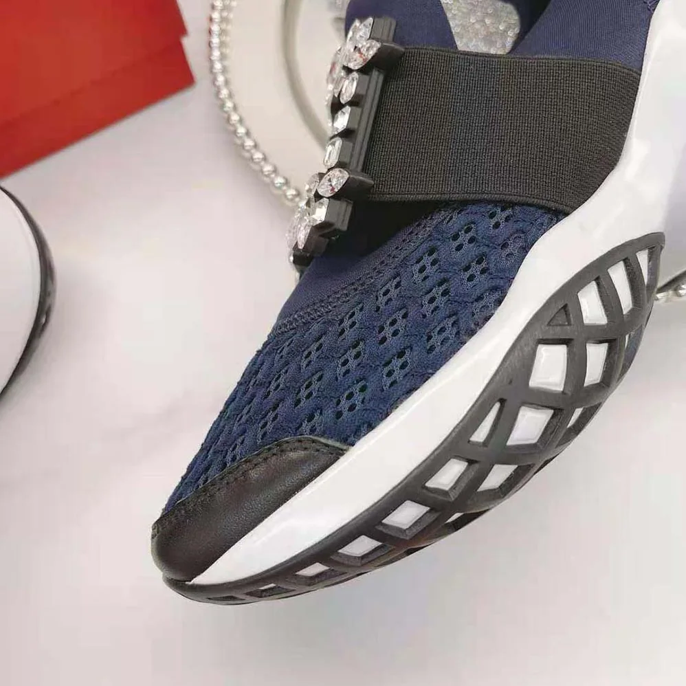 Roger Vivier Viv' Run Strass Buckle Sneakers in Technical Fabrics for Women in Navy