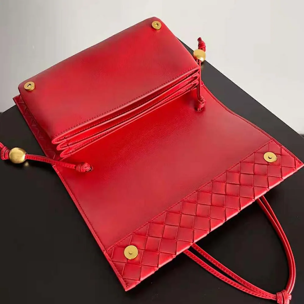 Bottega Veneta Trio Pouch On Strap Mini Intrecciato Leather Shoulder Bag for Women in Red