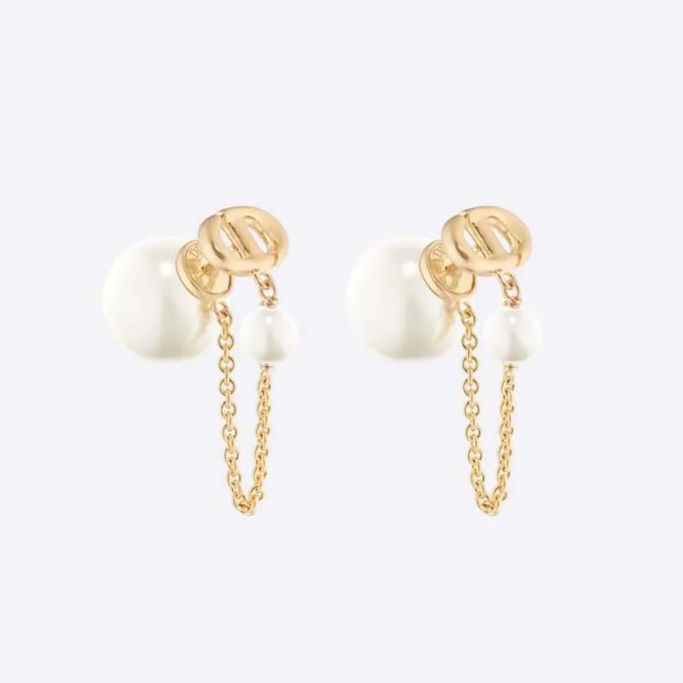 Dior Tribales Earrings Gold-Finish Metal and White Resin Pearls for Women Dior Tribales Earrings Gold-Finish Metal and White Resin Pearls for Women