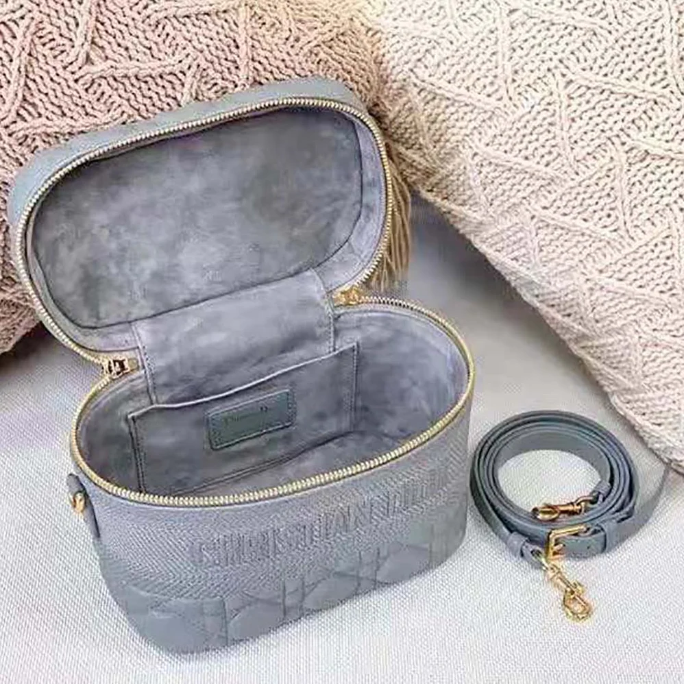Dior Small Diortravel Vanity Case Cannage Lambskin for Women in Silver Dior Small Diortravel Vanity Case Cannage Lambskin for Women in Silver
