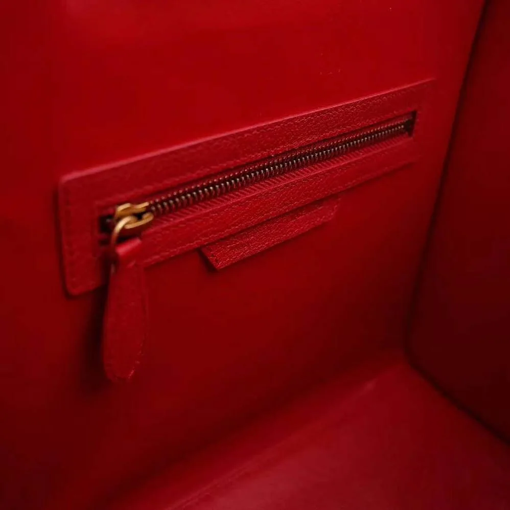 Celine Micro Luggage Handbag in Drummed Calfskin for Women in Red